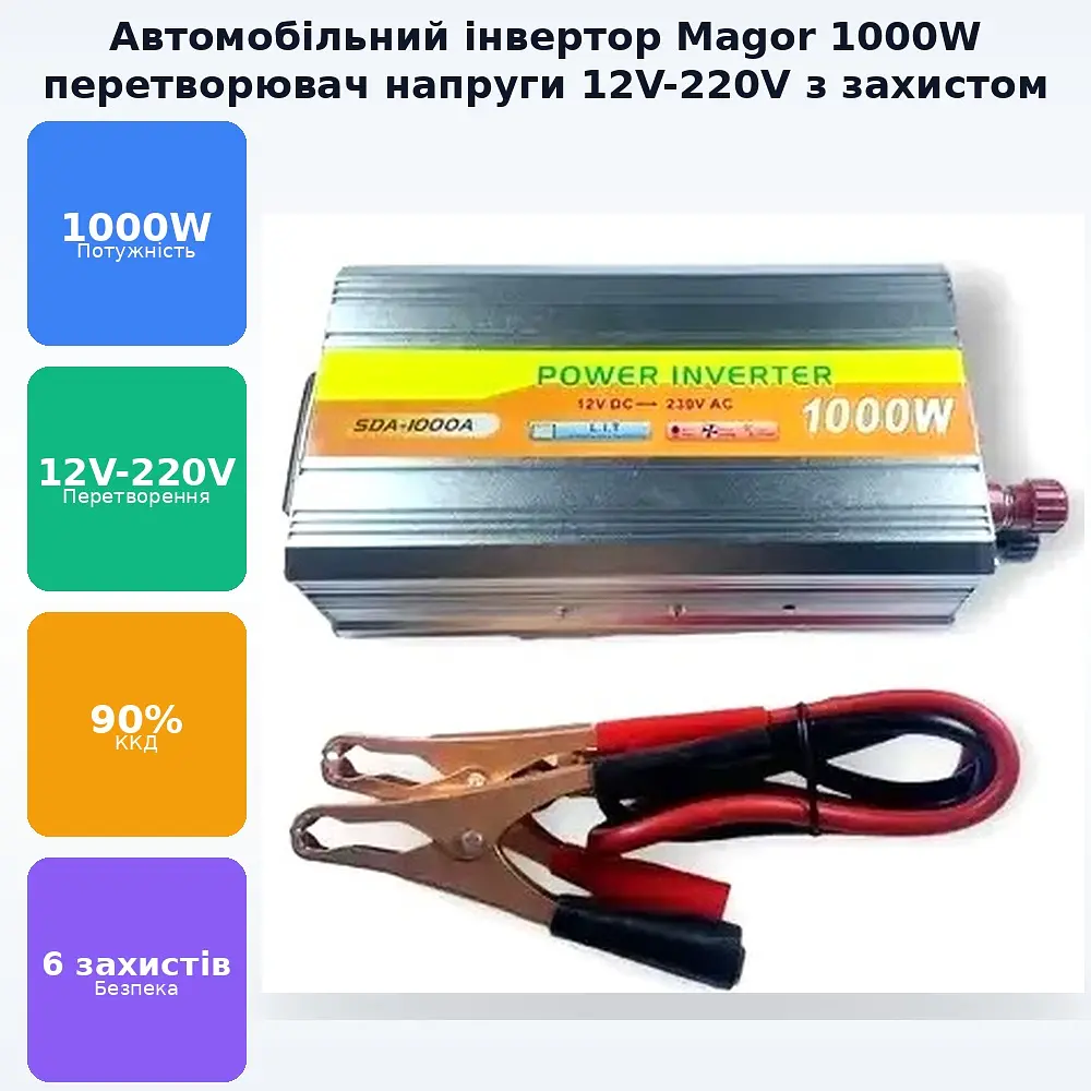 Автоінвертор 12 V-220 V 1000 W перетворювач напруги 12 V-220 V 1000 Вт Power Inverter Magor - фото 2