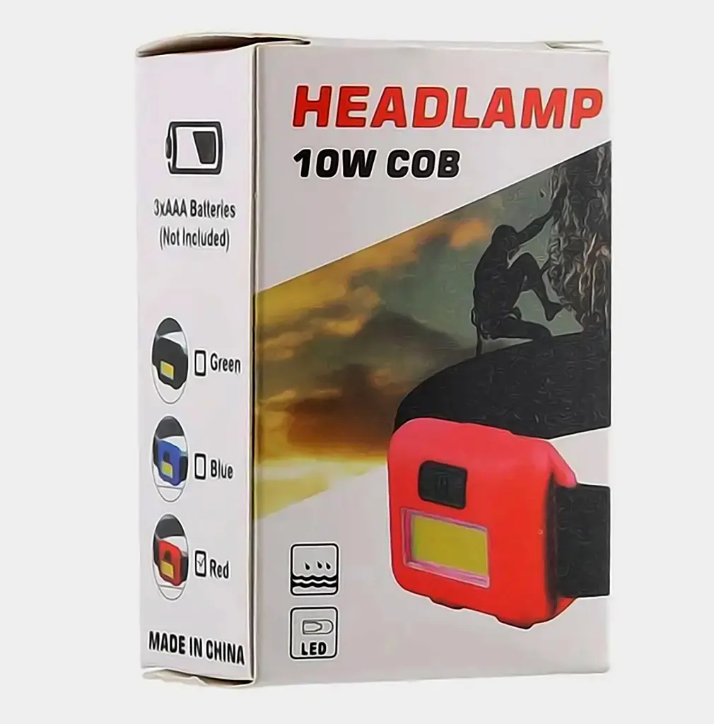Светодиодный налобный фонарик COB 10W яркий свет от 3шт батарейки AAA фонарь на лоб, Yu Xin Красный 87647 - фото 4