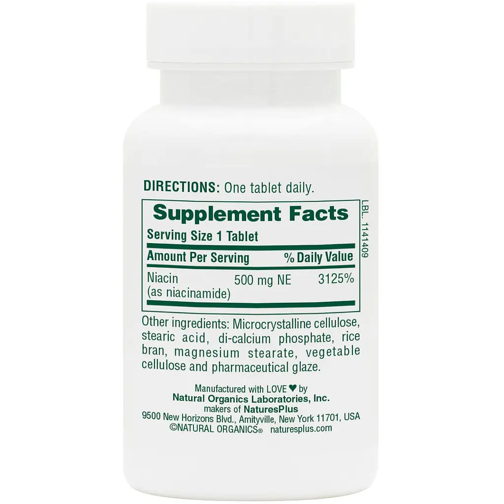 Ниацинамид (В3) Natures Plus Niacinamide 500 мг 90 таблеток  - фото 2