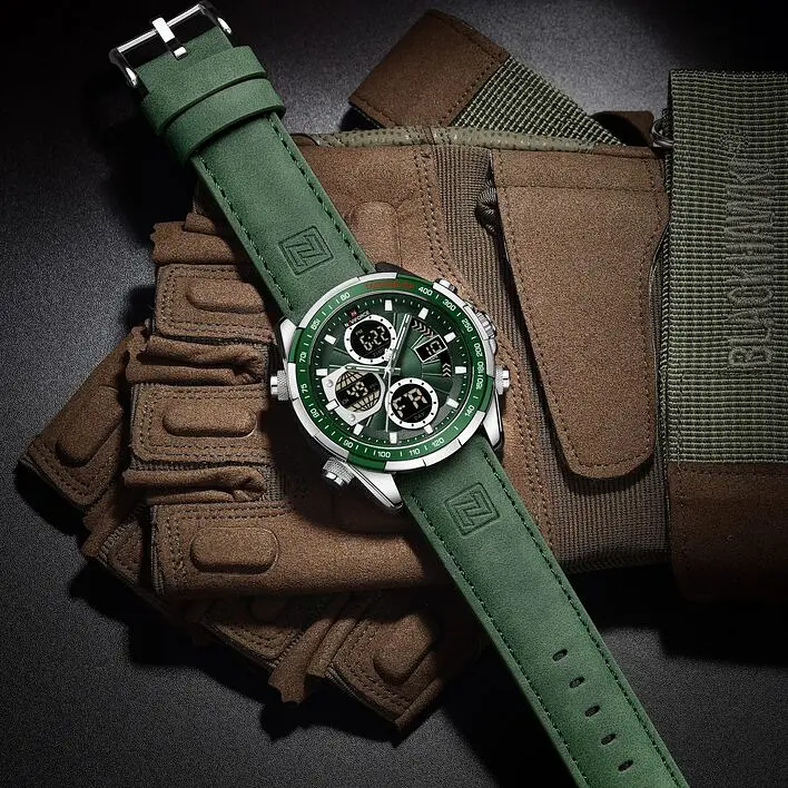 Наручний годинник чоловічий NaviForce Fly Army Hook Green 2 ремінці Сріблястий (3594) - фото 4