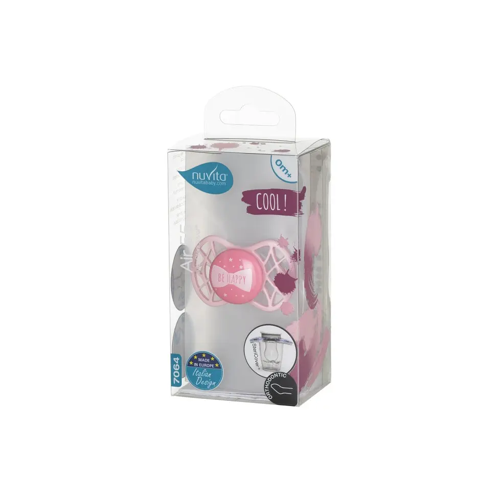 Пустышка Nuvita 7064 Air55 Cool ортодонтическая 0m+ BE HAPPY цвета розовый кварц NV7064RQ - фото 4