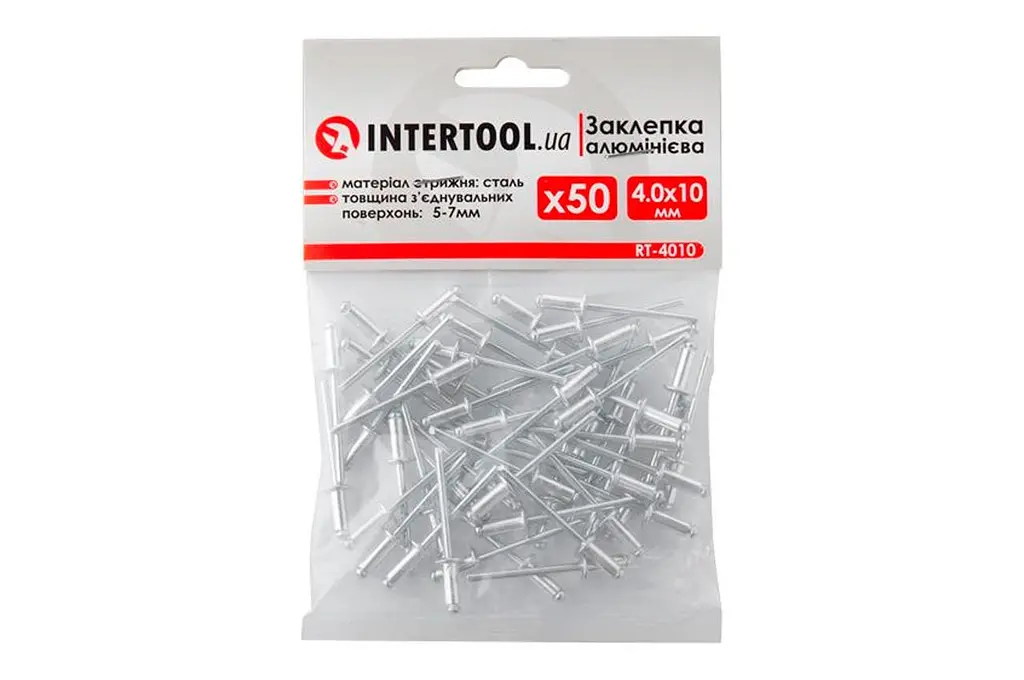 Витяжні заклепки з плоскою головкою Intertool 4 х 10 мм (в упаковці 50 шт.) - фото 3