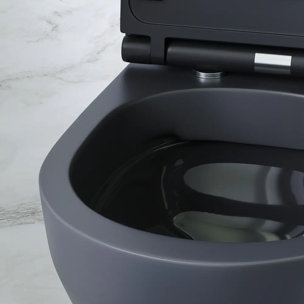 Унитаз подвесной FlashClean Am.Pm Spirit V2.0 с сиденьем микролифт black matt C701700MBSC, Черный матовый - фото 3