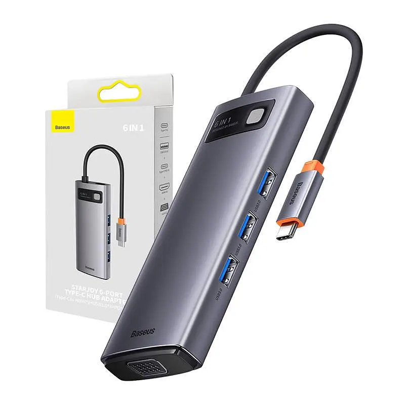 Хаб - док-станция Baseus WKWG030013 Metal Gleam Series 6-in-1 Type-C HUB Docking Station - фото 5