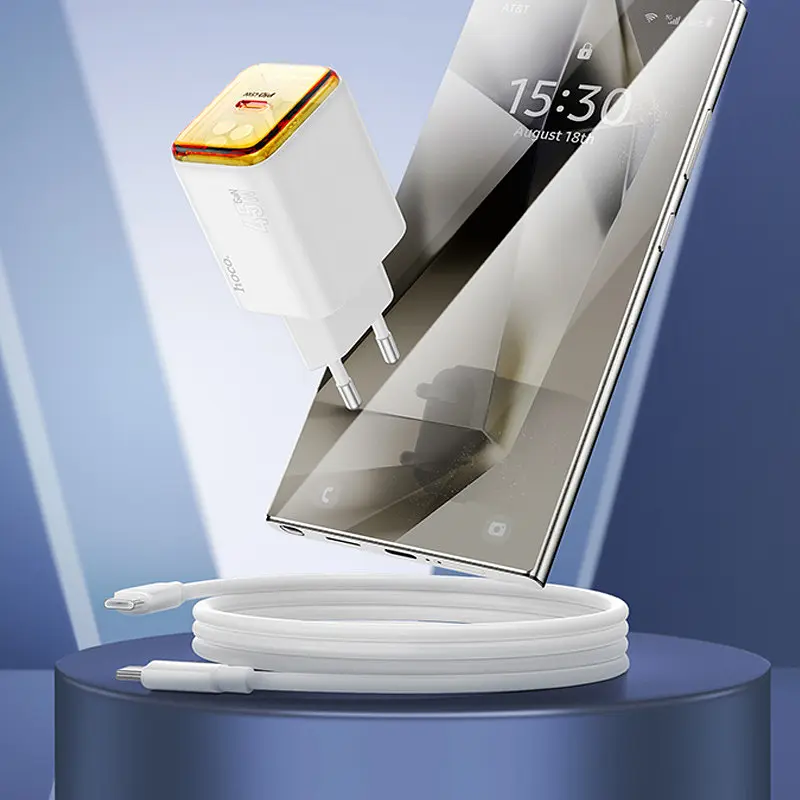 МЗП Hoco N54 Monsoon PD45W (1USB-C) + кабель Type-C to Type-C White - фото 3