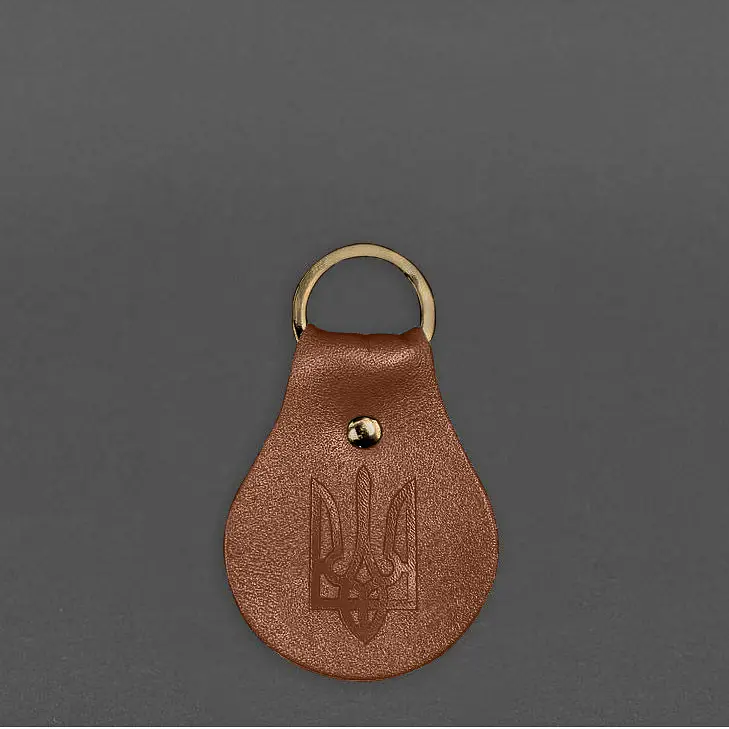 Патриотический кожаный брелок с гербом светло-коричневый. - фото 4