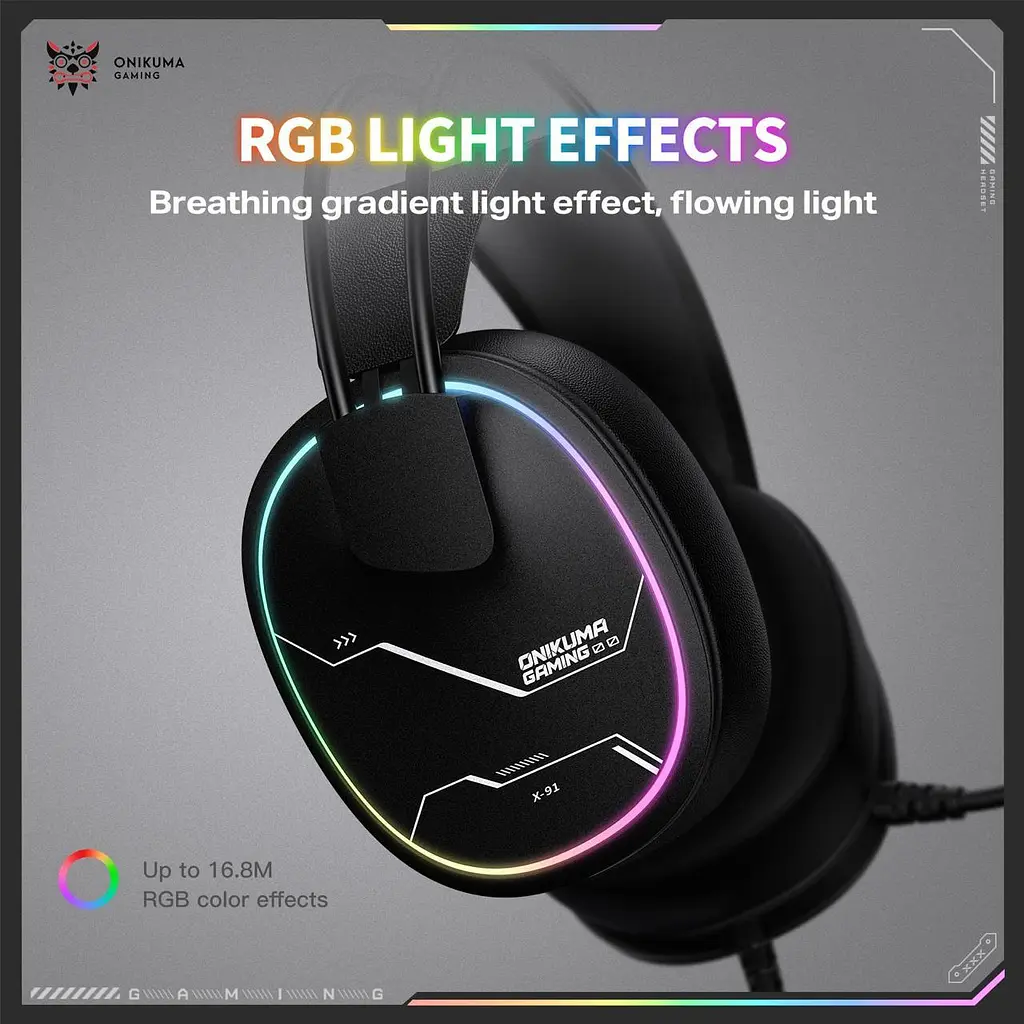 Навушники Onikuma ігрові X-91 Max з мікрофоном та RGB підсвіткою Геймерська дротова гарнітура для ПК PS4 PS5 Xbox - фото 5