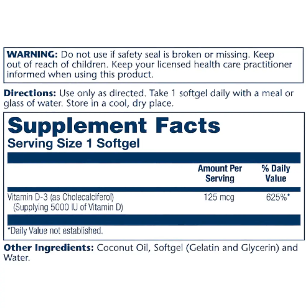 Витамины Solaray Super Bio Vitamin D3 в Coconut oil 125 мкг 120 капсул - фото 2