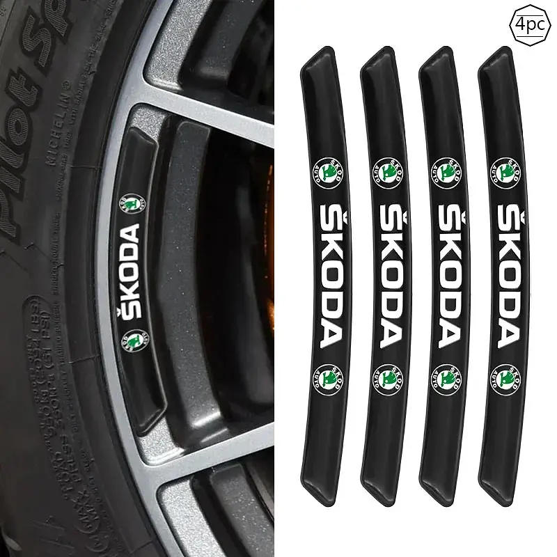 Емблема обода колеса Skoda 4 шт Алюміній наклейка на диски на скотчі Чорні - фото 3