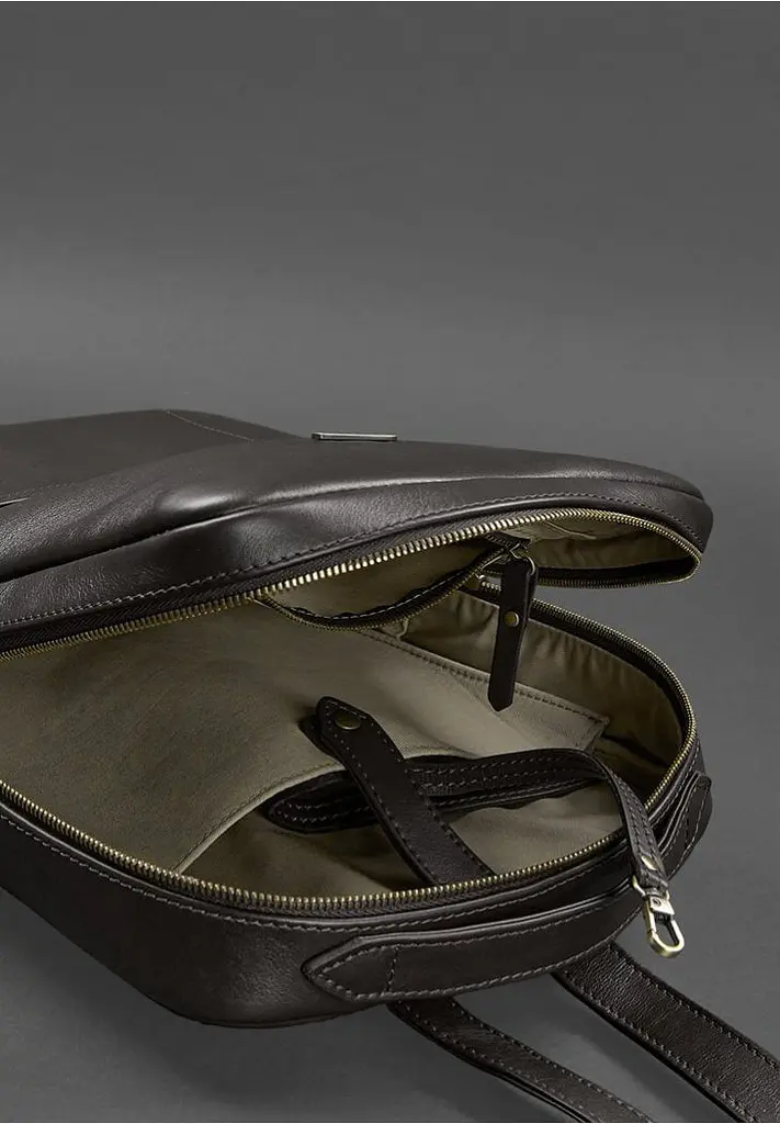 Кожаный женский городской рюкзак на молнии Cooper темно-коричневый - фото 5