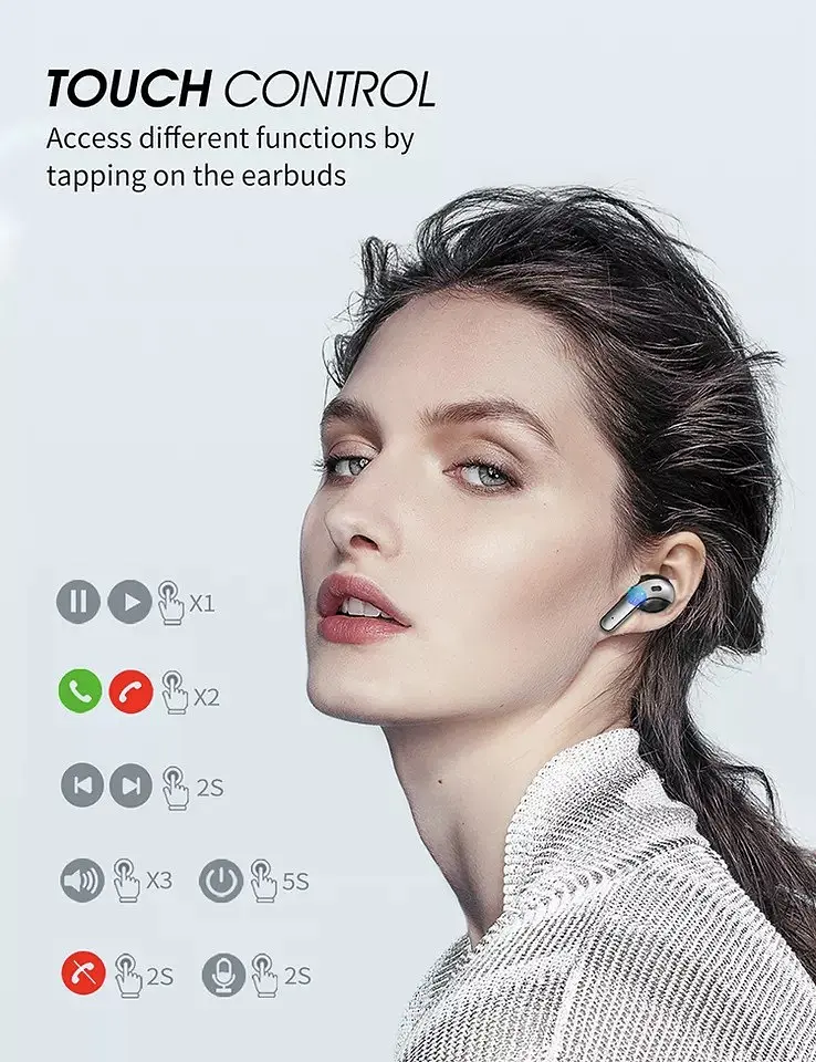 Бездротові Bluetooth навушники TWS BX15 із зарядним кейсом, сенсорами керування та індикатором заряду Чорні - фото 10