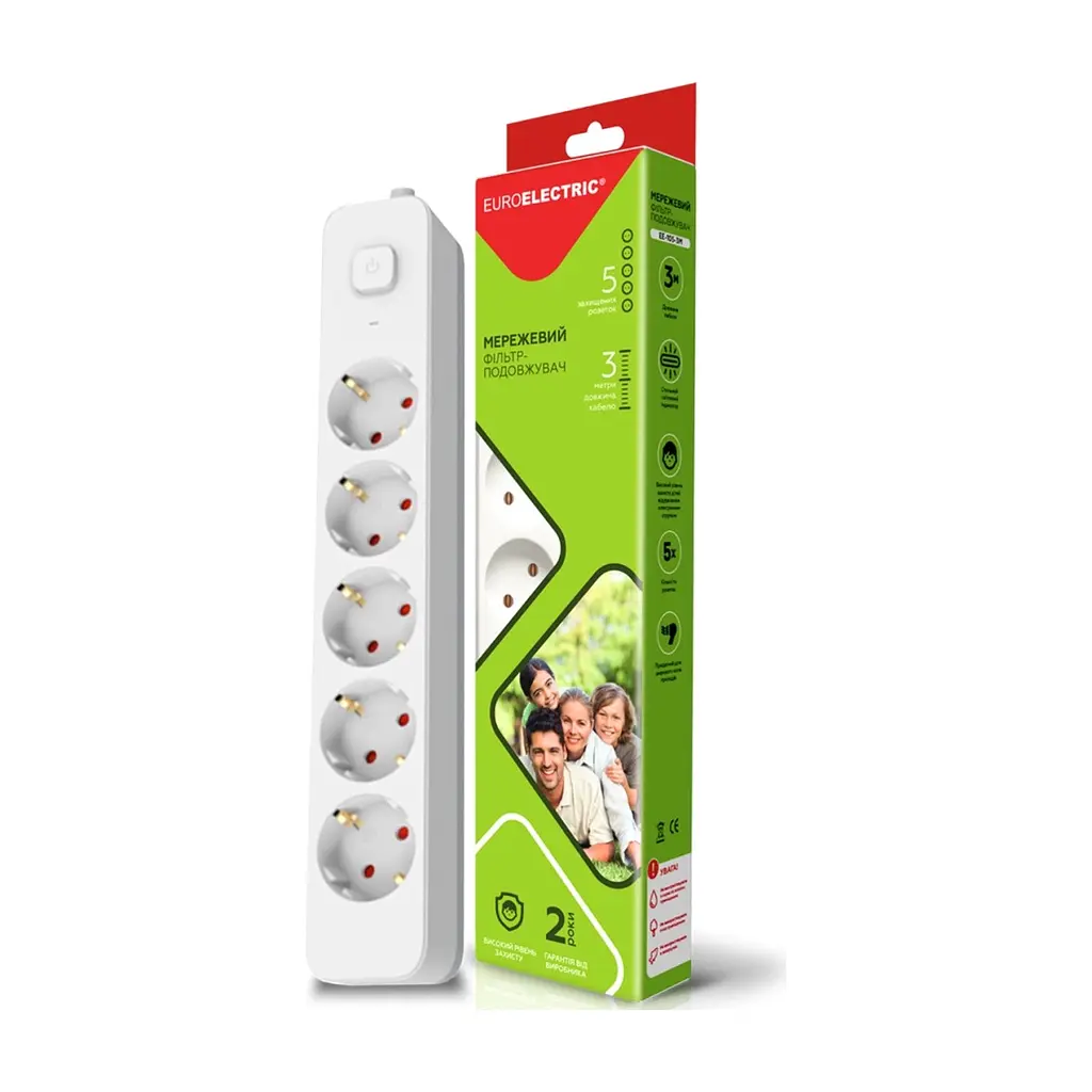 Мережевий фільтр живлення Euroelectric Х5 10А 3м White (EE-105-3M) - фото 2