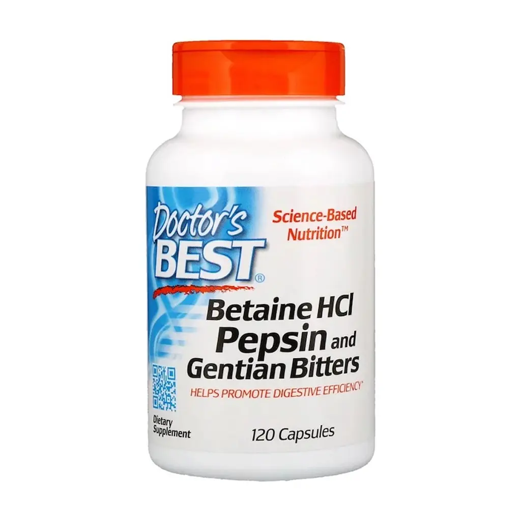 Пробіотики Doctor's Best Бетаїн HCL та Пепсин, Betaine HCL & Pepsin, 120 капсул (DRB-00163)