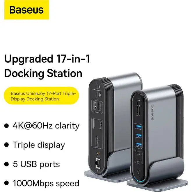 USB-хаб Baseus UnionJoy 17-Port Triple-Display Gray (B00532304811-00) [158346] - фото 4