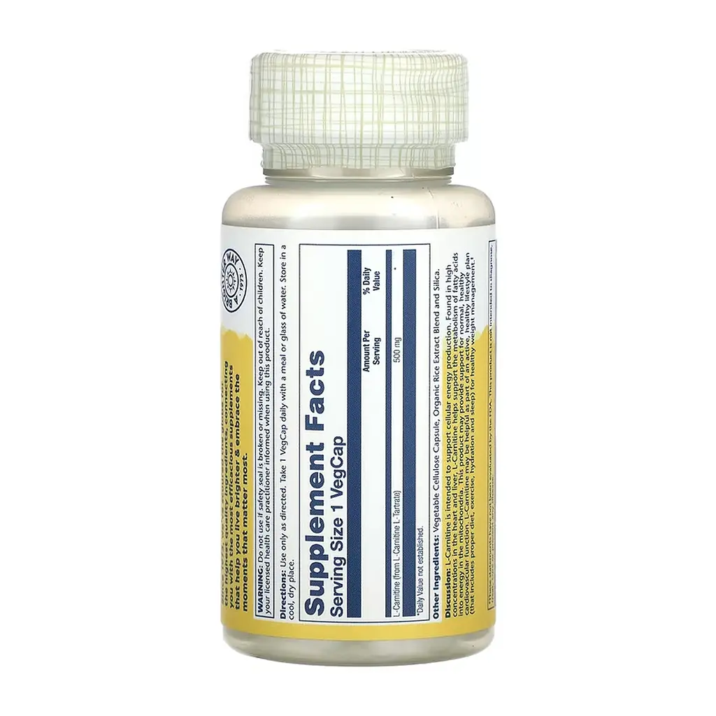 Амінокислота Solaray L-Carnitine Free Form 500 мг 30 капс - фото 2