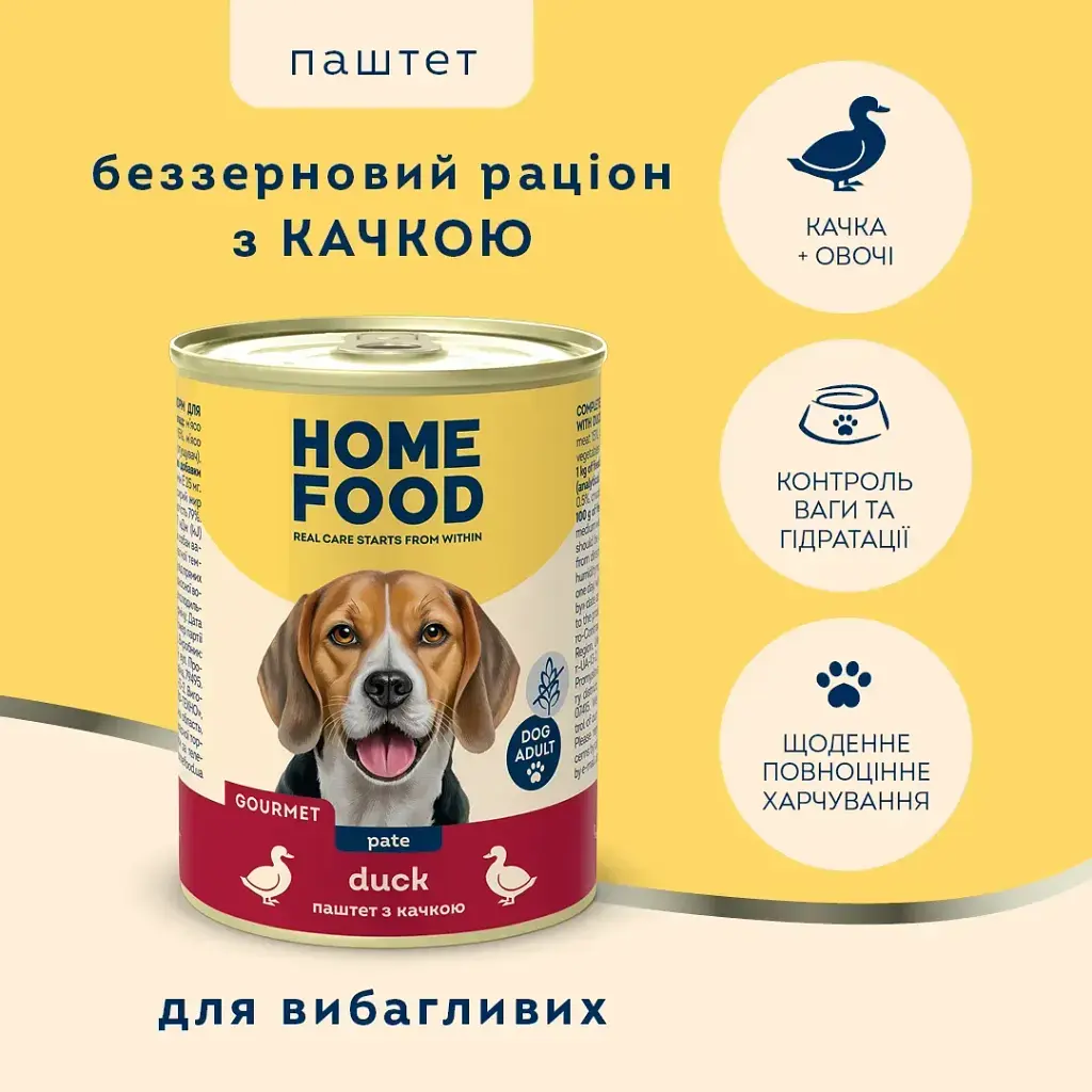 Беззерновий вологий корм HOME FOOD для собак Паштет з качкою, 360 г - фото 2