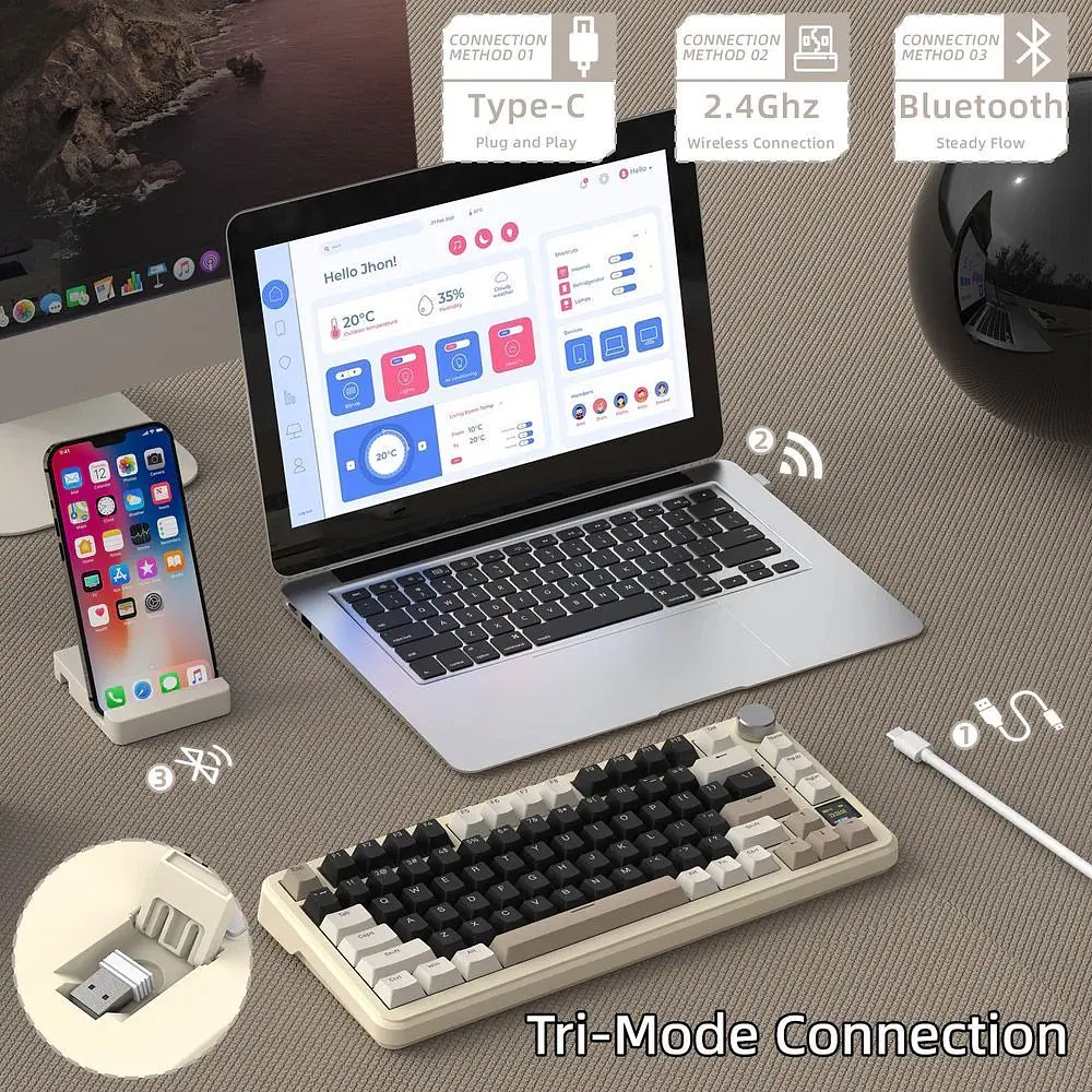 Клавіатура Attack Shark X85 Pro RGB Linear Blueberry Switches Wireless Cheese White (AS-6972792471099-CW) [166721] - фото 4