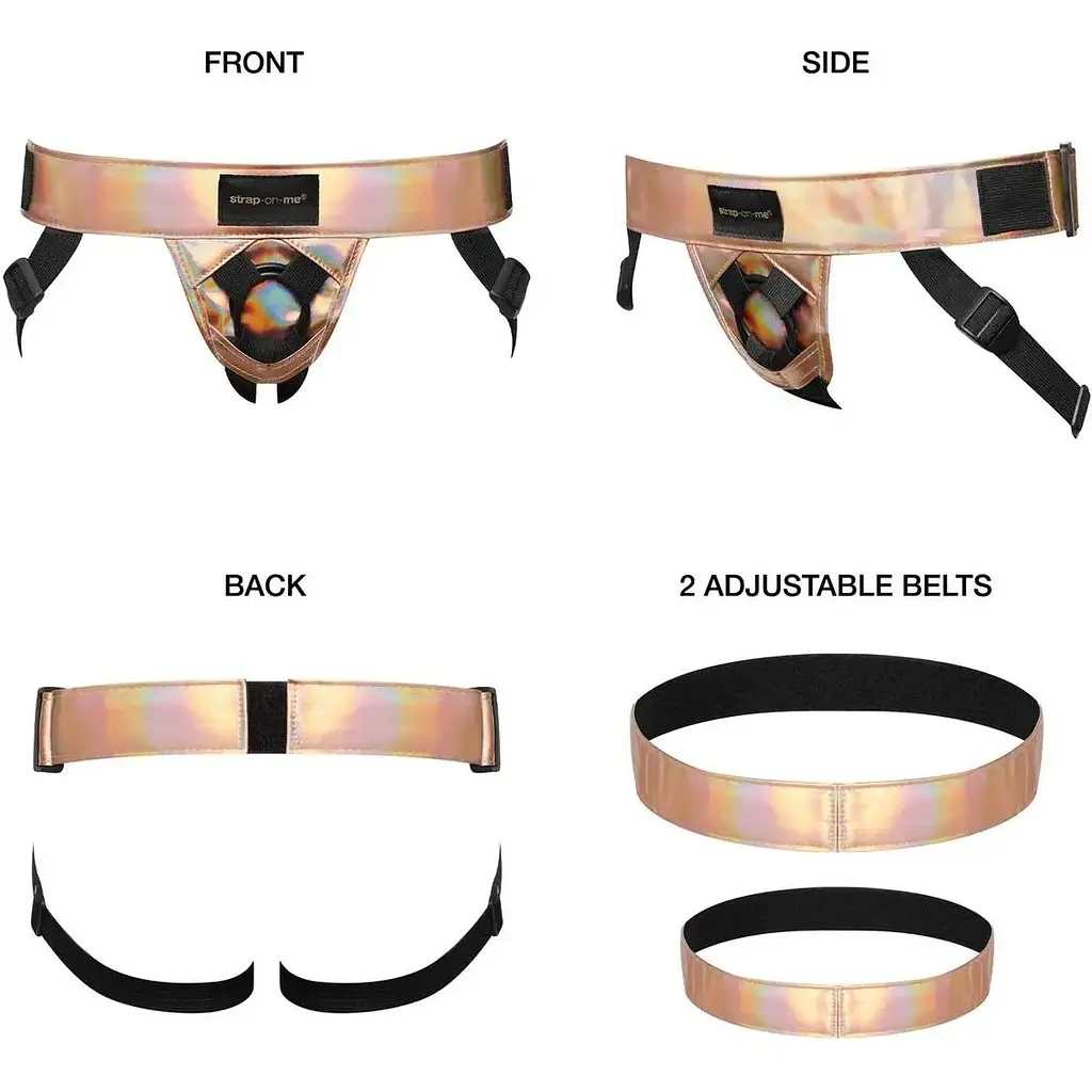 Труси для страпона Strap-On-Me Leatherette Harness Curious Holographic Rose Gold - фото 3