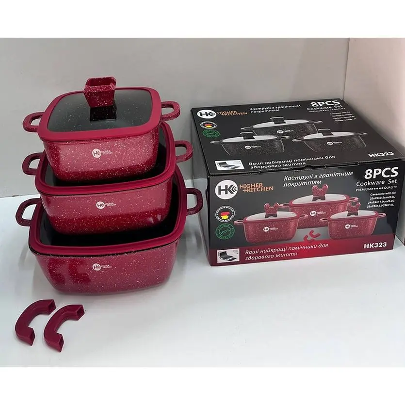 Набір каструль Higher Kitchen HK-323 з гранітним антипригарним покриттям XPRO червоний (41923-HK-323 КРАСНЫЕ_2093) - фото 6