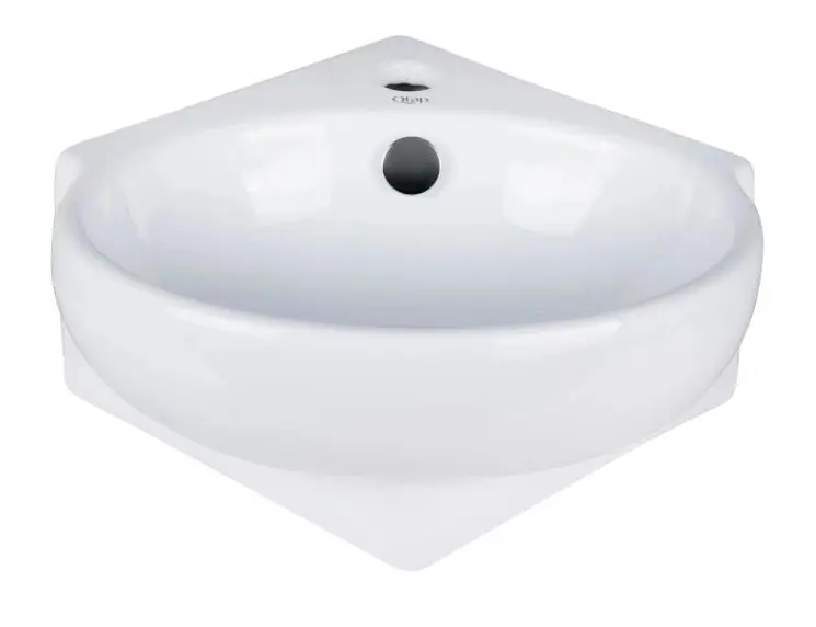 Комплект Qtap Leo N: Раковина подвесная угловая овальная 380x360x130 мм WHITE + Донный клапан PU02O (QT11115010WN47331) - фото 2