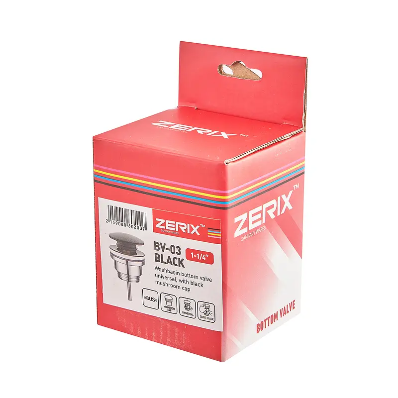 Донний клапан для раковини Zerix BV-03 універсальний Click-Clack 1 1/4″ black ZX6020 - фото 2