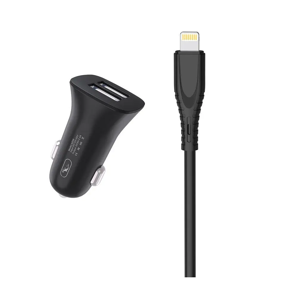 Автомобільний зарядний пристрій SkyDolphin SZ09L (2USB, 3.4A) Black + кабель Lightning (AZP-000109) - фото 2