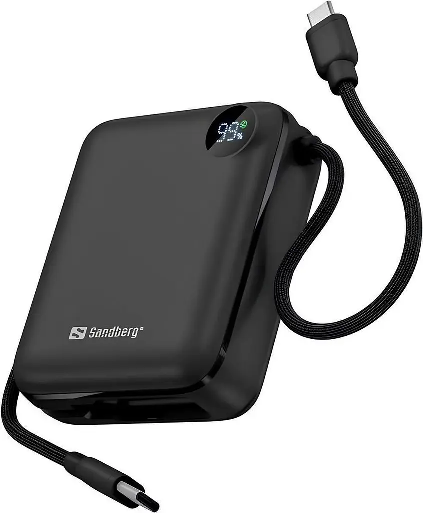 Універсальна мобільна батарея Sandberg 10000mAh 20W PD, QC3.0, USB-C In/Out, PowerThru, with built-in 2xUSB-C cables - фото 3
