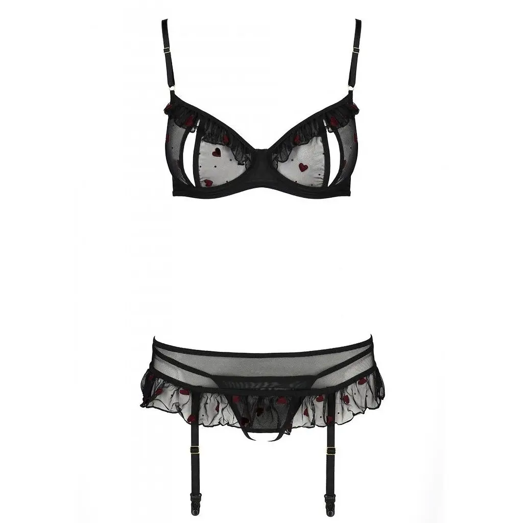 Сексуальний комплект з поясом для панчіх Passion LOVELIA SET L/XL, black - фото 5