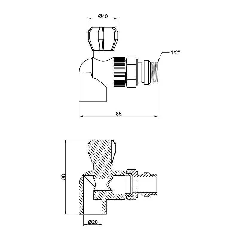 Кран кульовий радіаторний PPR Thermo Alliance 20х1/2" кутовий DSW431