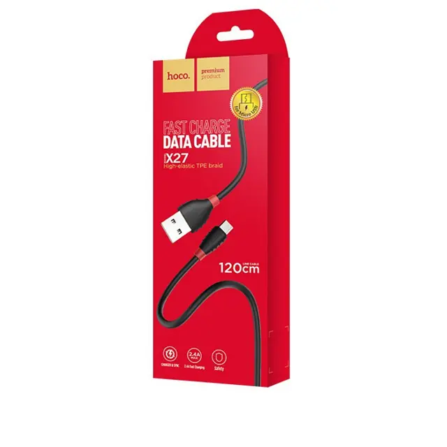 Кабель Hoco X27 Pisces Cable USB to Micro USB 2,4A 1m Black - фото 2
