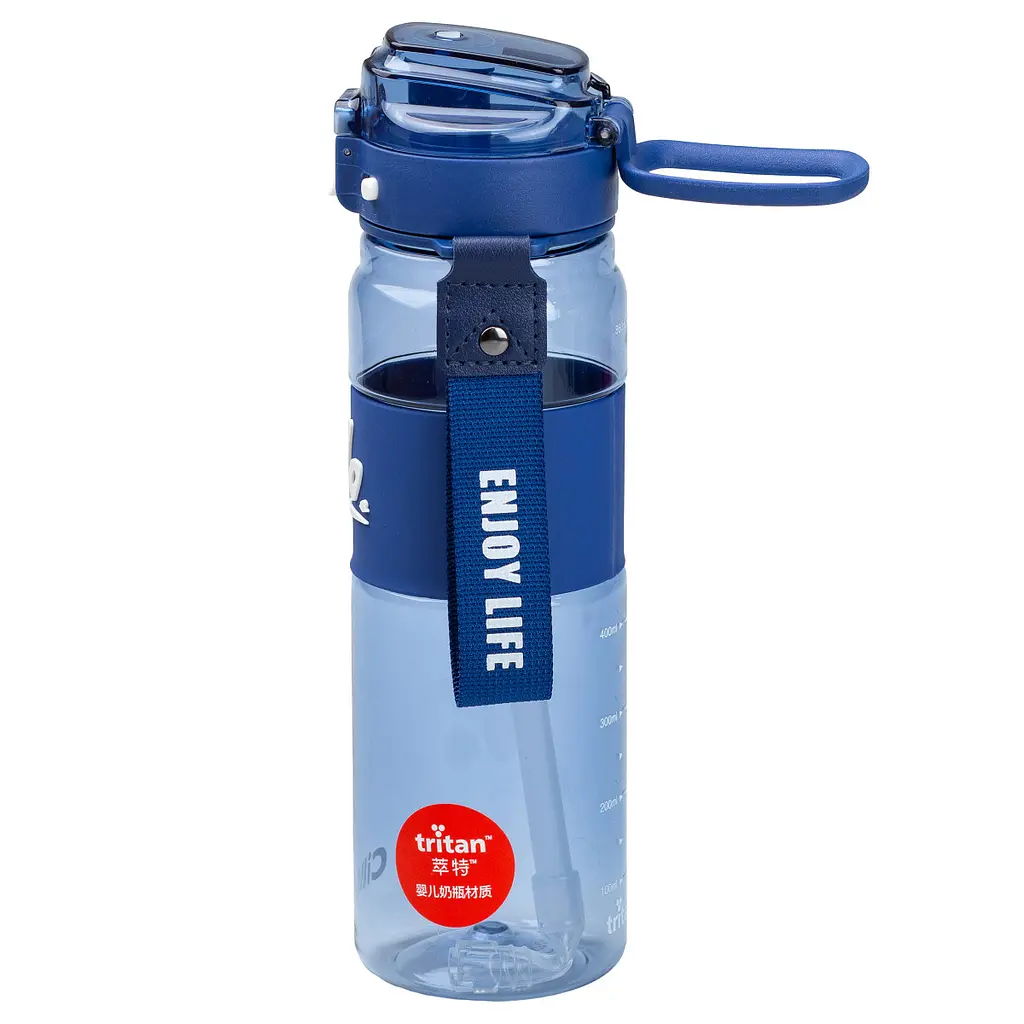 Пляшка для води спортивна Hello 860 мл з тубочкою та ручкою, синій Happy Life HP17303BL - фото 5