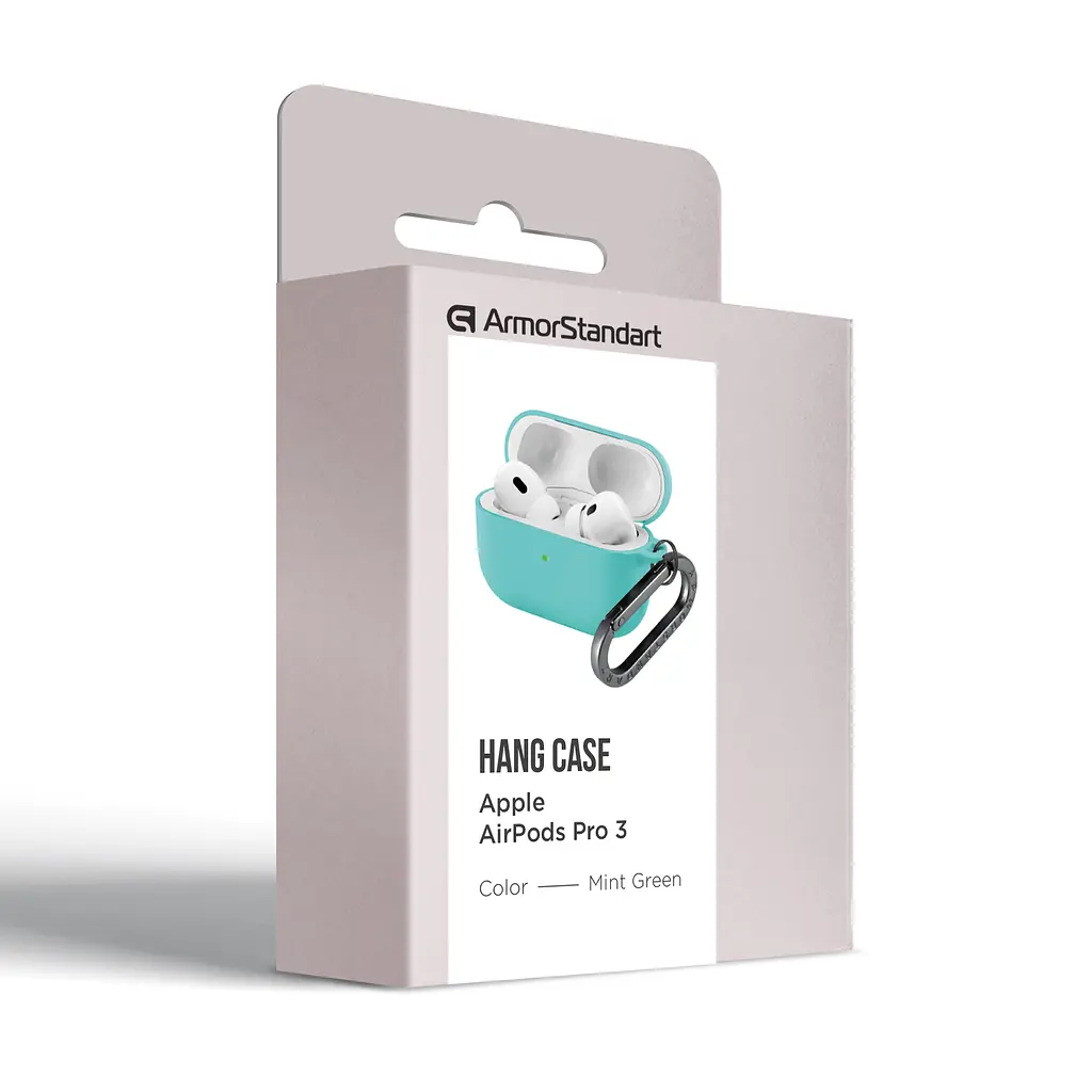 Силіконовий чохол для навушників Apple AirPods Pro 3, Hang Case, бірюзовий, ультратонкий захисний кейс товщиною 2 мм, захист від подряпин, пилу та ударів, компактний, з карабіном для кріплення, ArmorStandart (ARM88277) - фото 8