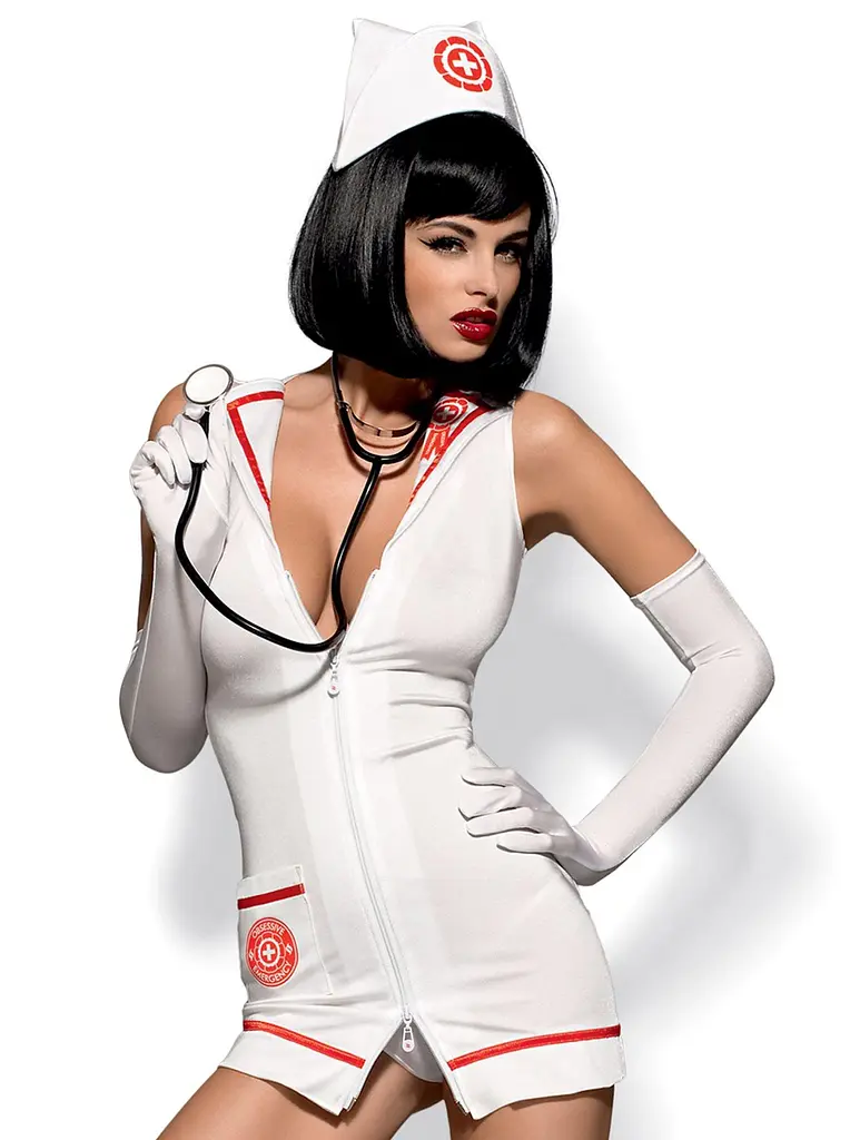 Эротический костюм Obsessive Emergency dress S/M белый - фото 2