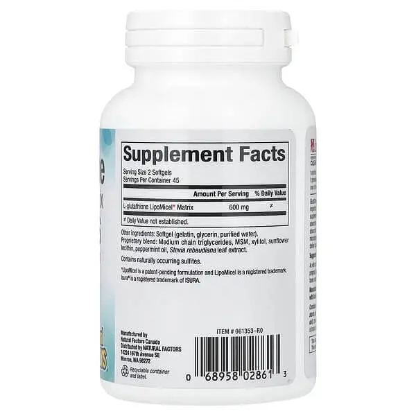 Глутатіон Glutathione LipoMicel Matrix 300 mg 90 рідких капсул Natural Factors vit0006137 - фото 2