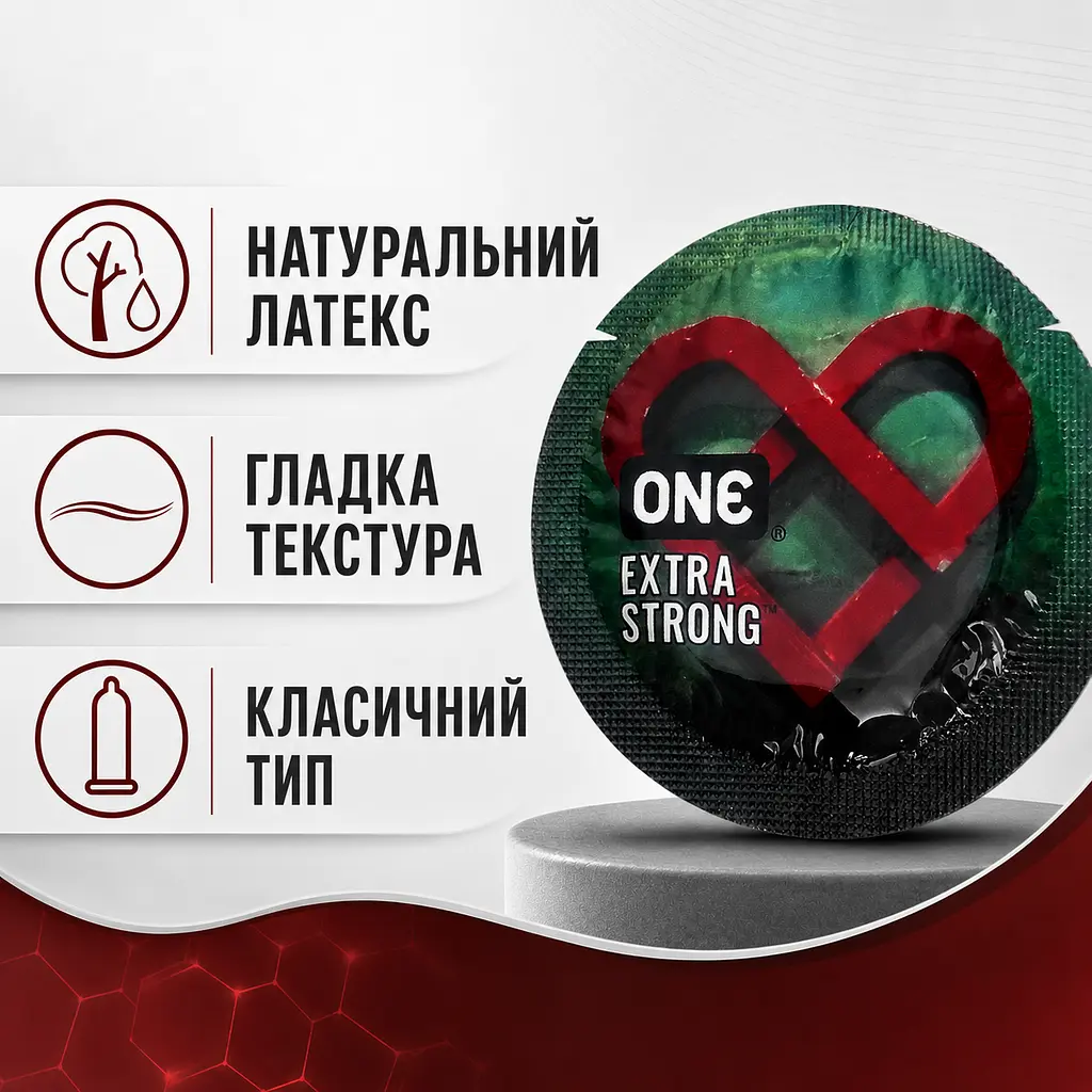Презерватив ONE Extra Strong, підвищеної міцності, гладкий, латексний, щільніший та міцніший, із силіконовою змазкою - фото 3