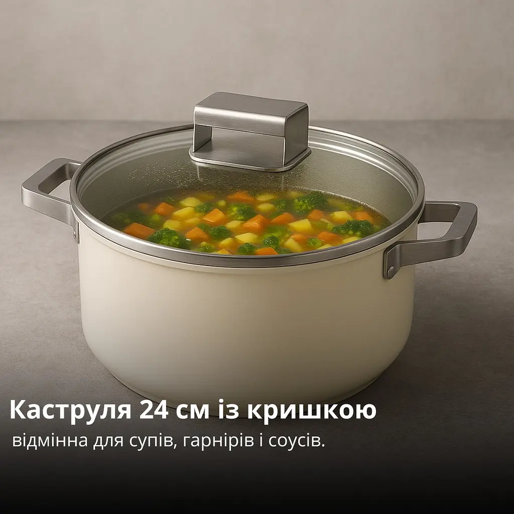 Набір посуду для приготування 5 в 1, вок сковорода 30 см з кришкою, каструля 24 см з кришкою, сковорода 24 см - фото 9
