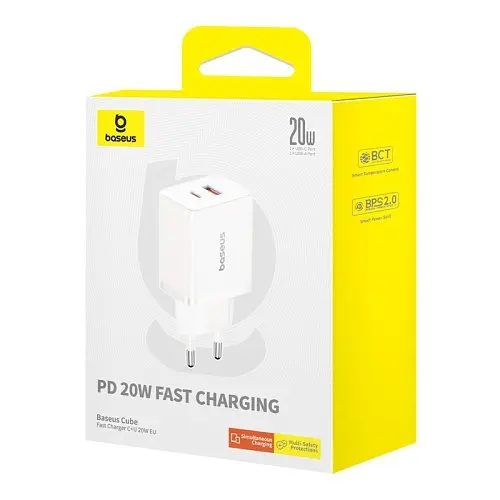 Сітчасте зарядне пристрій Baseus Cube Fast Charger C+U 20W EU Cluster білий P10111403213-00 - фото 5
