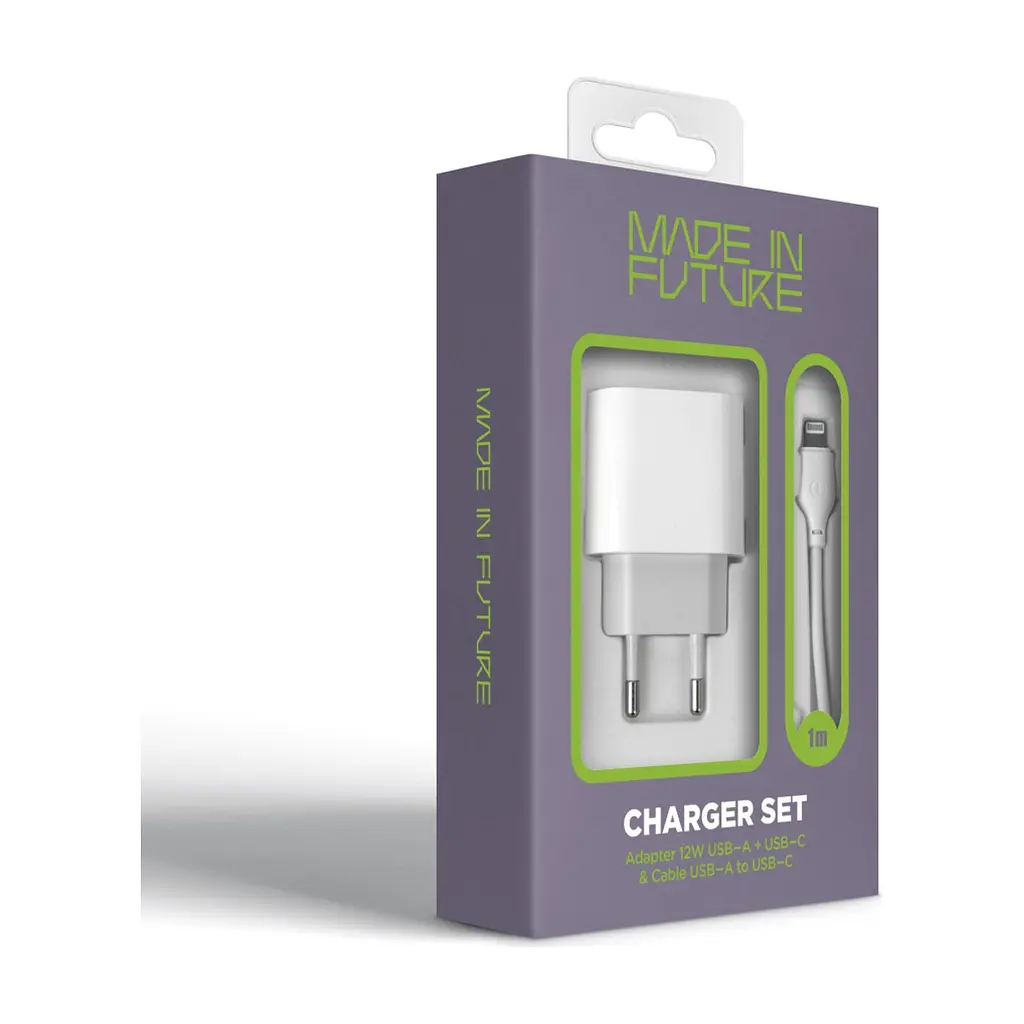 Зарядний пристрій MadeInFuture MFS12 12W 1xUSB-A + 1xUSB-C + cable USB-A to Lightning White (MIF82823) - фото 7
