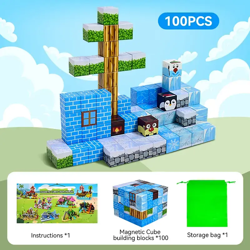 Магнітний конструктор Minecraft 100 шт по грі Майнкрафт Крижаний світ Mk001057 - фото 2