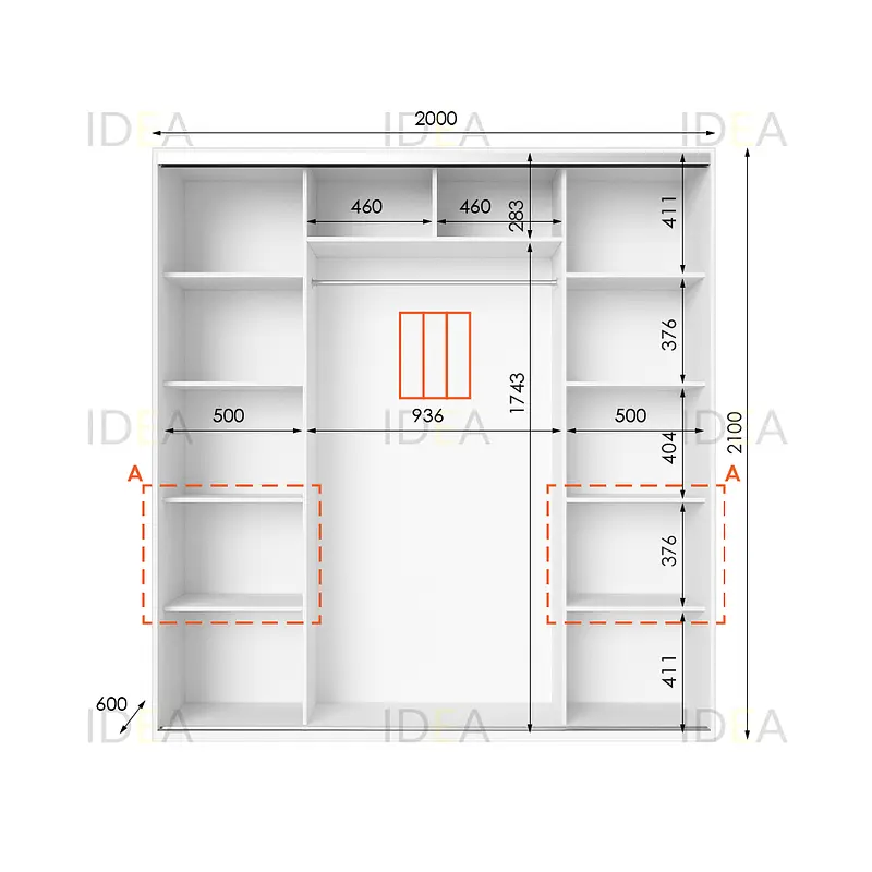 Шафа-купе Idea серія 7 200 x 60 x 210 см Білий Дзеркало - фото 2
