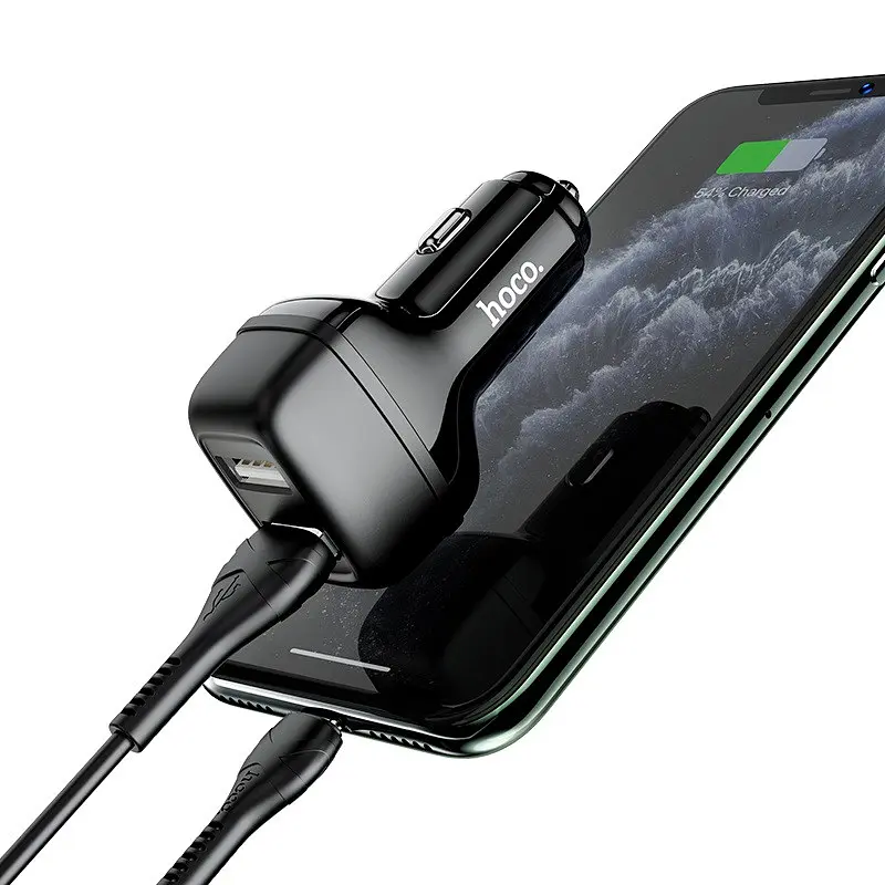 АЗП Hoco Z36 Leader 2.4A (2USB-A) + кабель USB to MicroUSB Чорний - фото 5