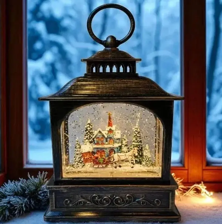 Новорічний нічник Xmas WDL-24072D Вінтажний нічник з ефектом снігового вихору від батарейок - фото 2