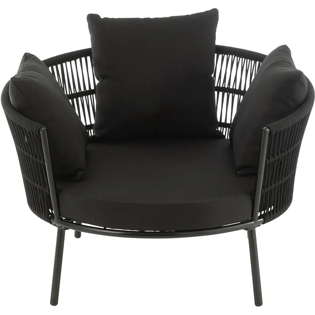 Кресло J-line для уличной зоны круглое из ротанга с подушками черное (52261) - фото 2