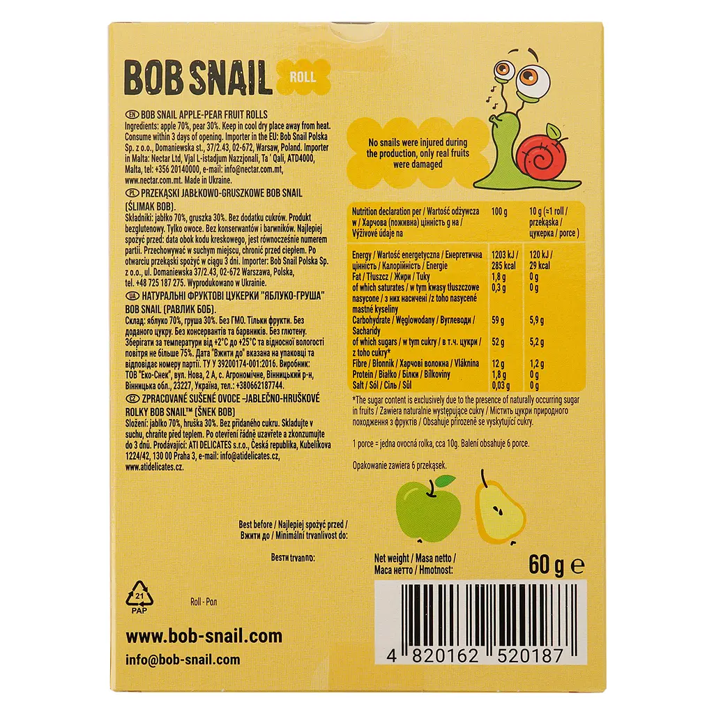 Натуральна цукерка Bob Snail Яблуко-груша 60 г (719647) - фото 2