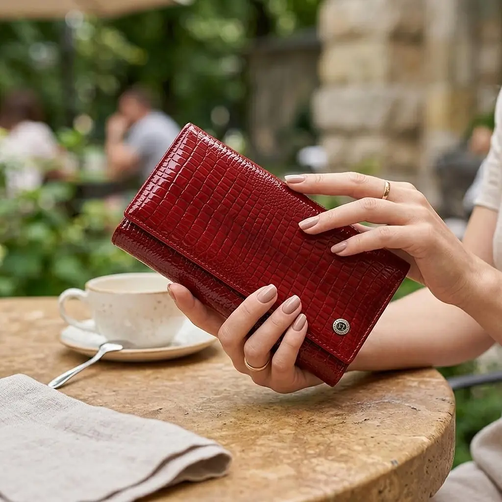 Шкіряний лакований гаманець з блоком для кредитних карток ST Leather 22682 червоний - фото 2