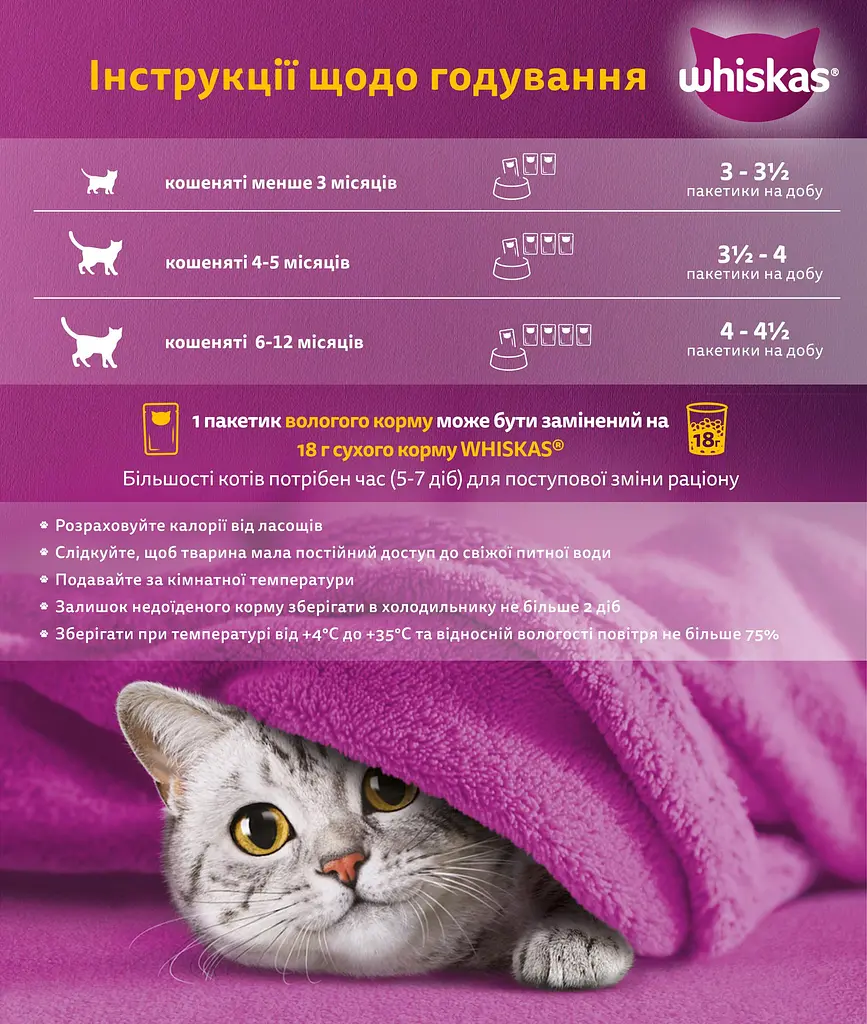 Вологий корм для кошенят Whiskas яловичина в соусі 85 г - фото 5