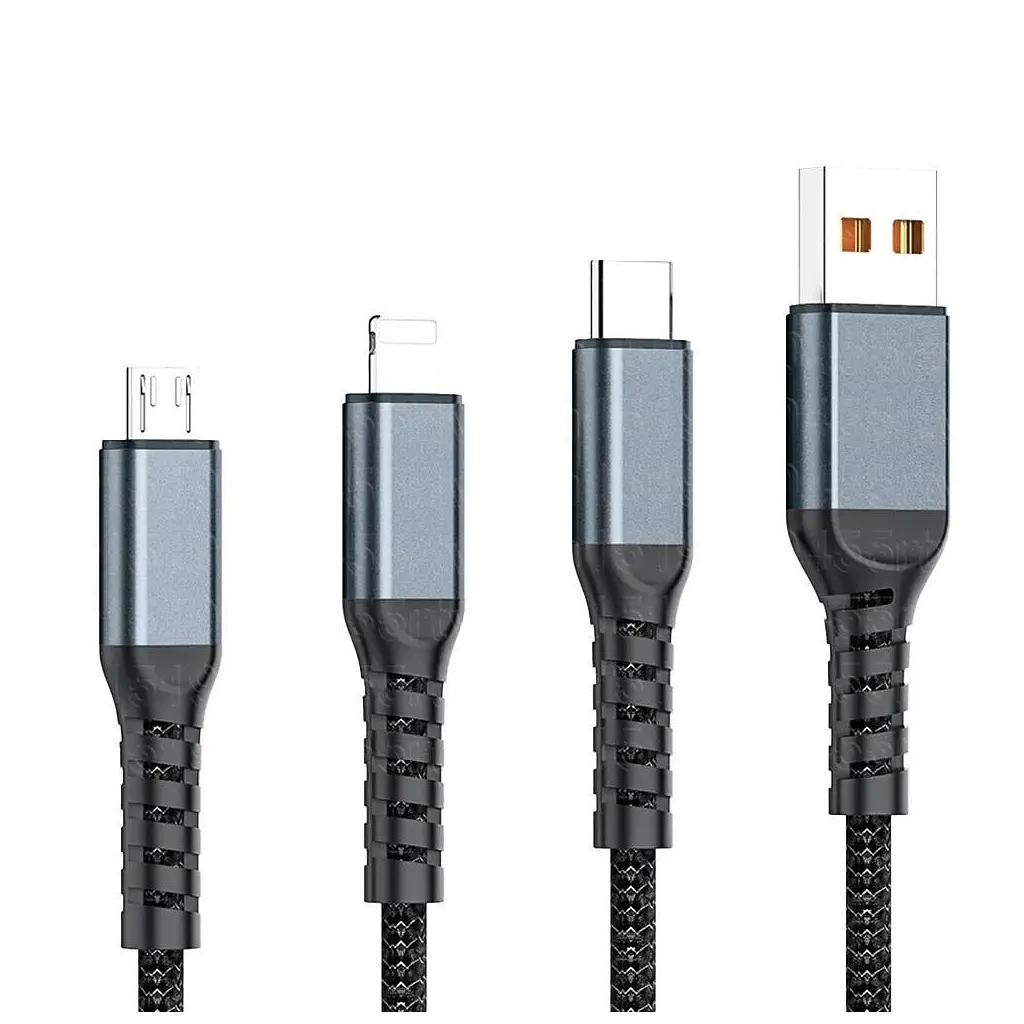 Дата кабель USB 2.0 AM to Lightning + Micro 5P + USB-C 1.2m 100W nylon black XoKo (SC-3100) - фото 2