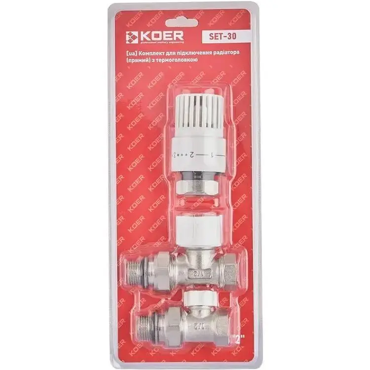 Комплект для підключення радіатора Koer 1/2" прямий з термоголовкою SET-30 KR5717