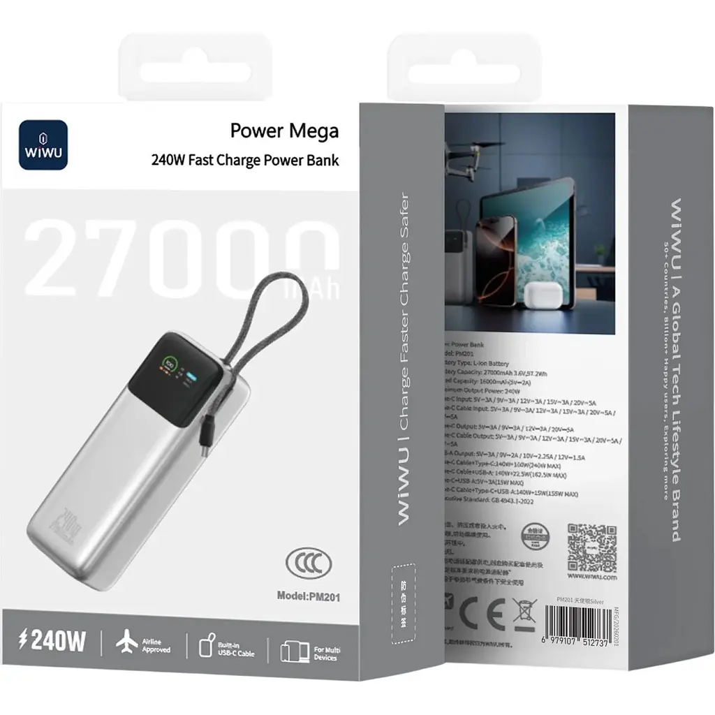 Зовнішній акумулятор WiWU PM201 27000mAh 240W Gray (6979107512737) [172716] - фото 6