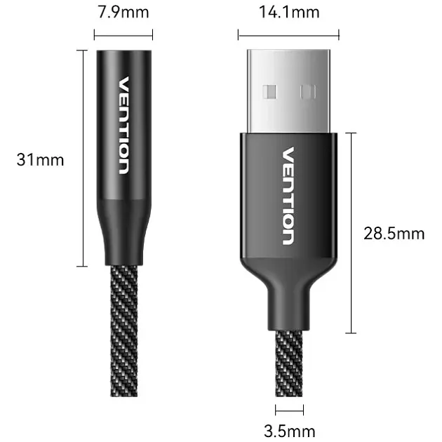 Звукова карта USB AUX jack, TRRS Ear, 0.25 м 96 кГц/24 біт 2-в-1 DSP шумозаглушення Vention - фото 2
